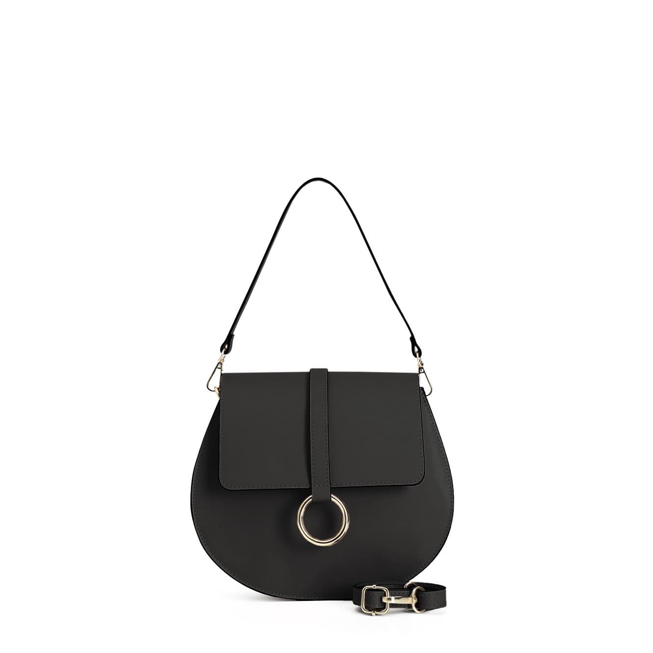 BORSA A SPALLA CON PATTINA IN PELLE LISCIA - 7