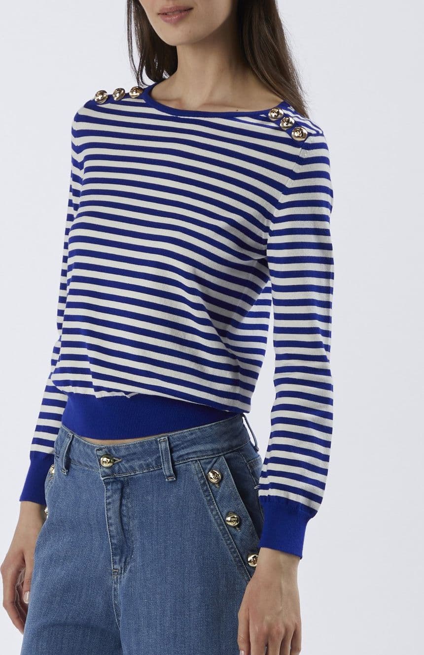 MAGLIA GIROCOLLO RIGATA CON BOTTONI ALLE SPALLE - 3