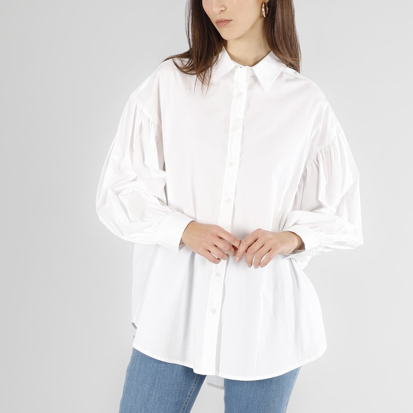 CAMICIA IN POPELINE CON MANICHE INCRESPATE - 2