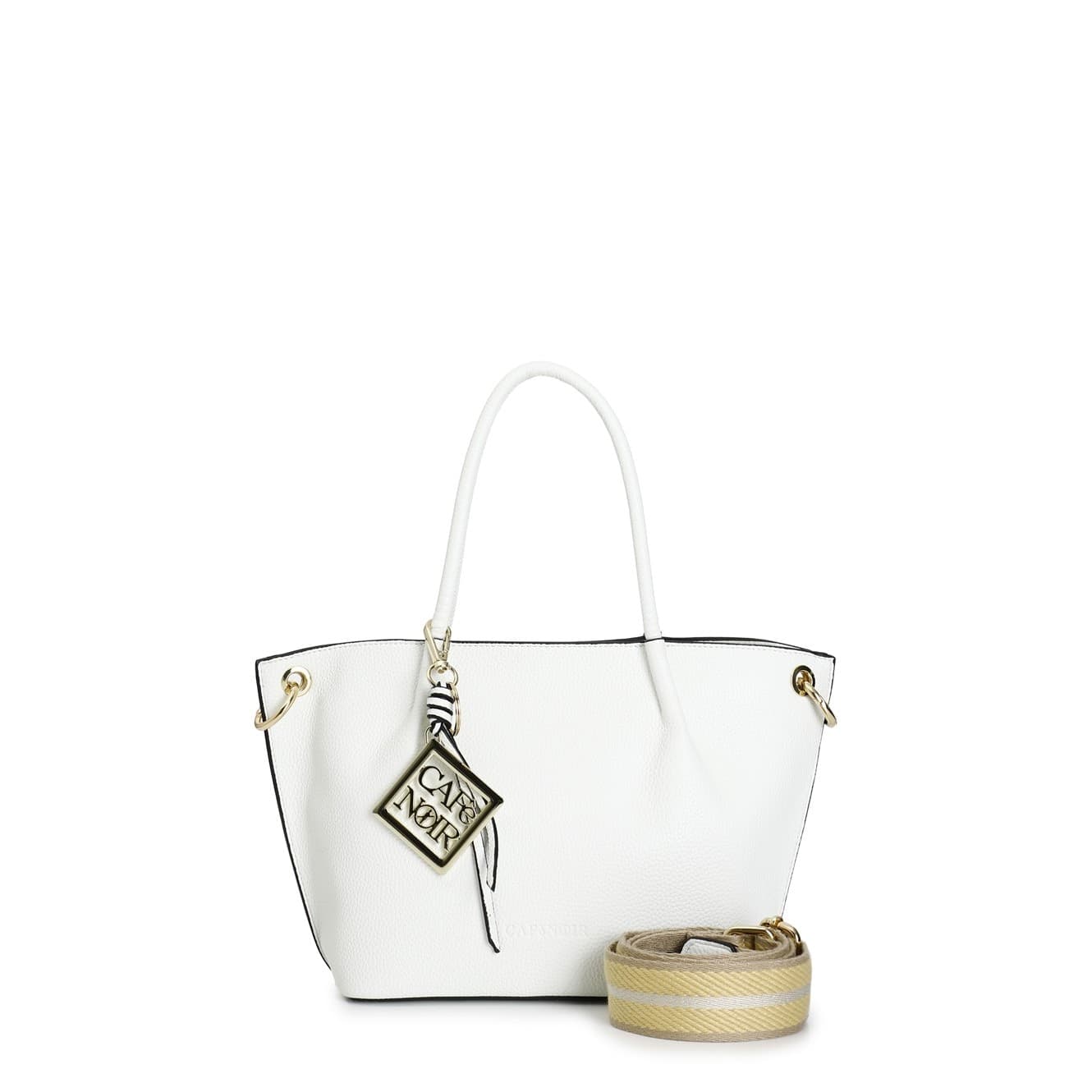 TOTE IN MATERIALE CON GRANA, TRACOLLA REMOVIBILE IN NASTRO E CHARM IN METALLO - 6