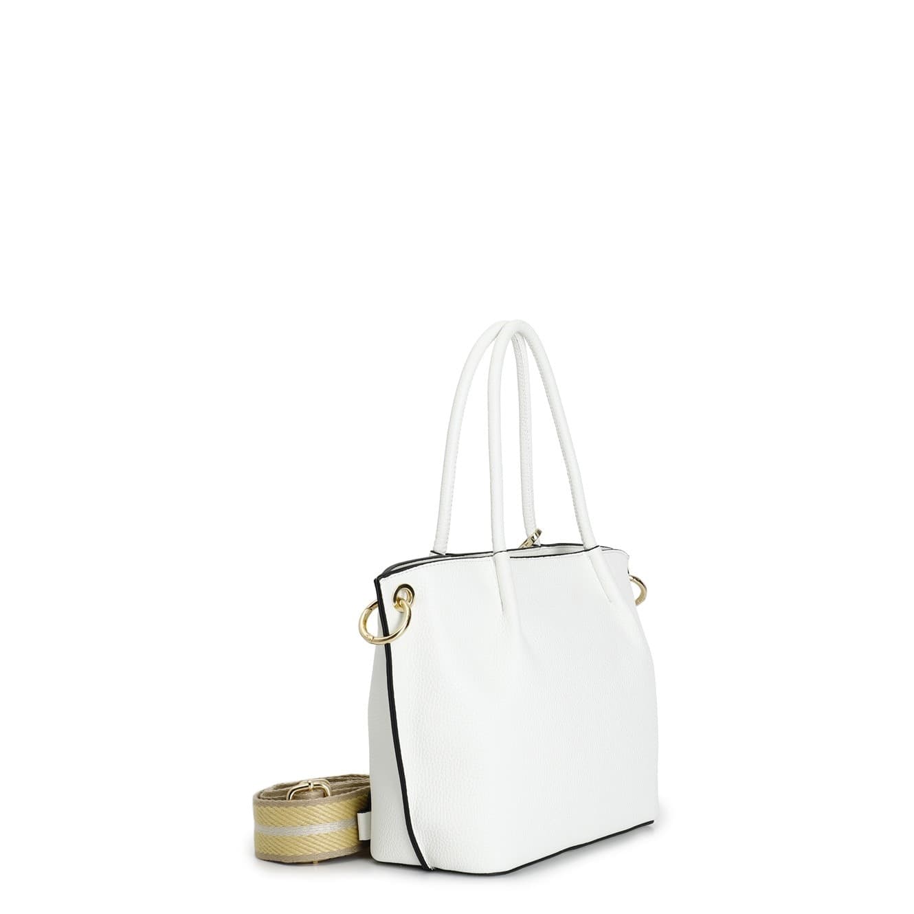 TOTE IN MATERIALE CON GRANA, TRACOLLA REMOVIBILE IN NASTRO E CHARM IN METALLO - 7