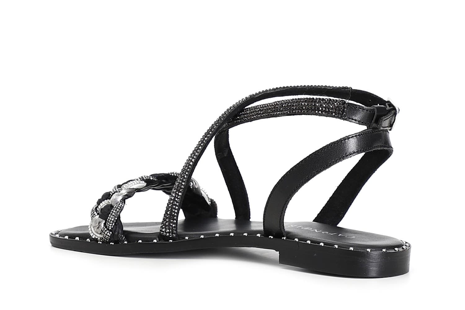 SANDALO INCROCIO FASCIA STRASS E RAFFIAINTRECCIATA - 5