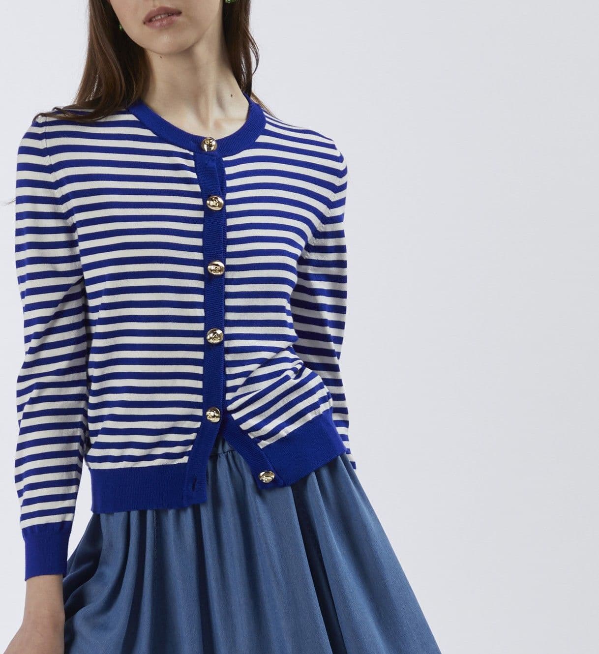 CARDIGAN GIROCOLLO RIGATO FILATO MISTO VISCOSA - 3