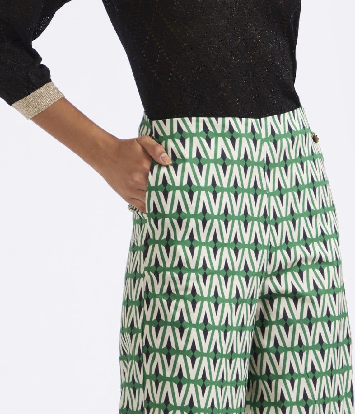 PANTALONE PALAZZO CROPPED IN POPELINE STAMPATO - 3