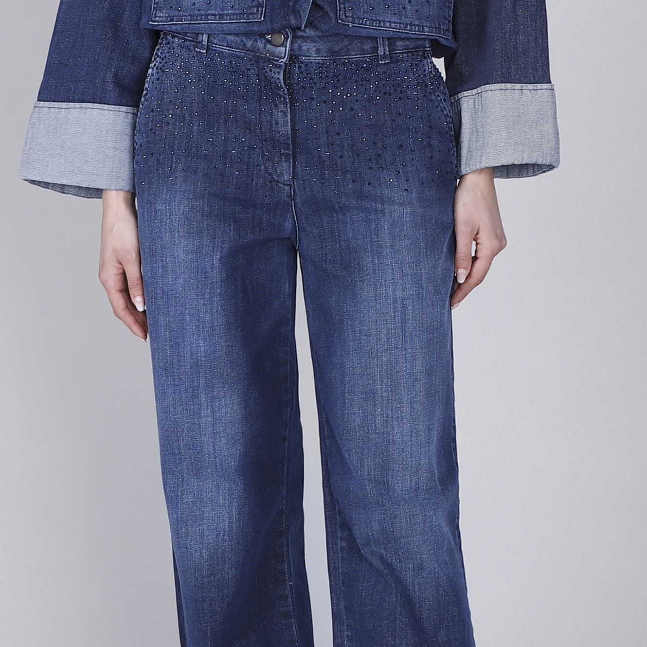 DENIM WIDE LEG CON STRAS DAVANTI - 3