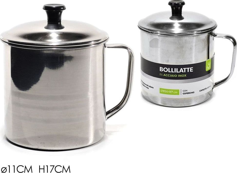 BOLLILATTE IN ACCIAIO INOX H17XØ11CM CON COPERCHIO CAPACITÀ PENTOLINO 850 ML FONDO SPESSO - 2
