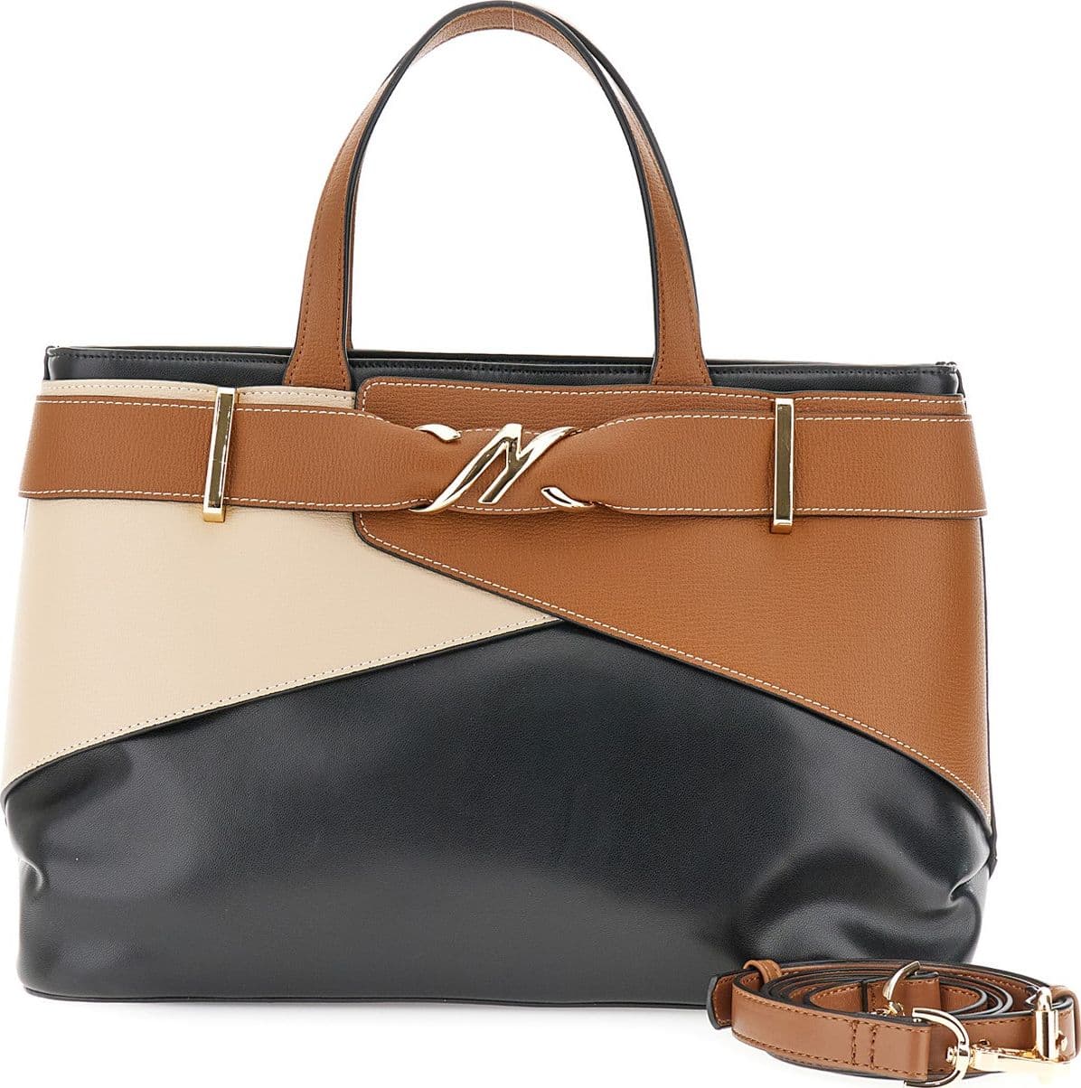 BORSA A MANO IN SINTETICO EFFETTO PELLECON ACCESSORIO IN METALLO SU PASSANTE - 3