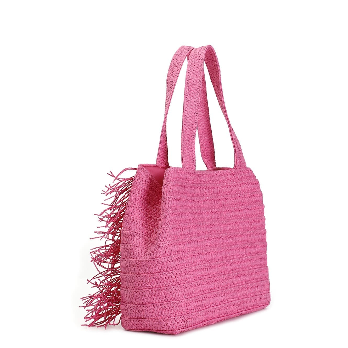 shopping in raffia con applicazione di bottoni e frange - 8