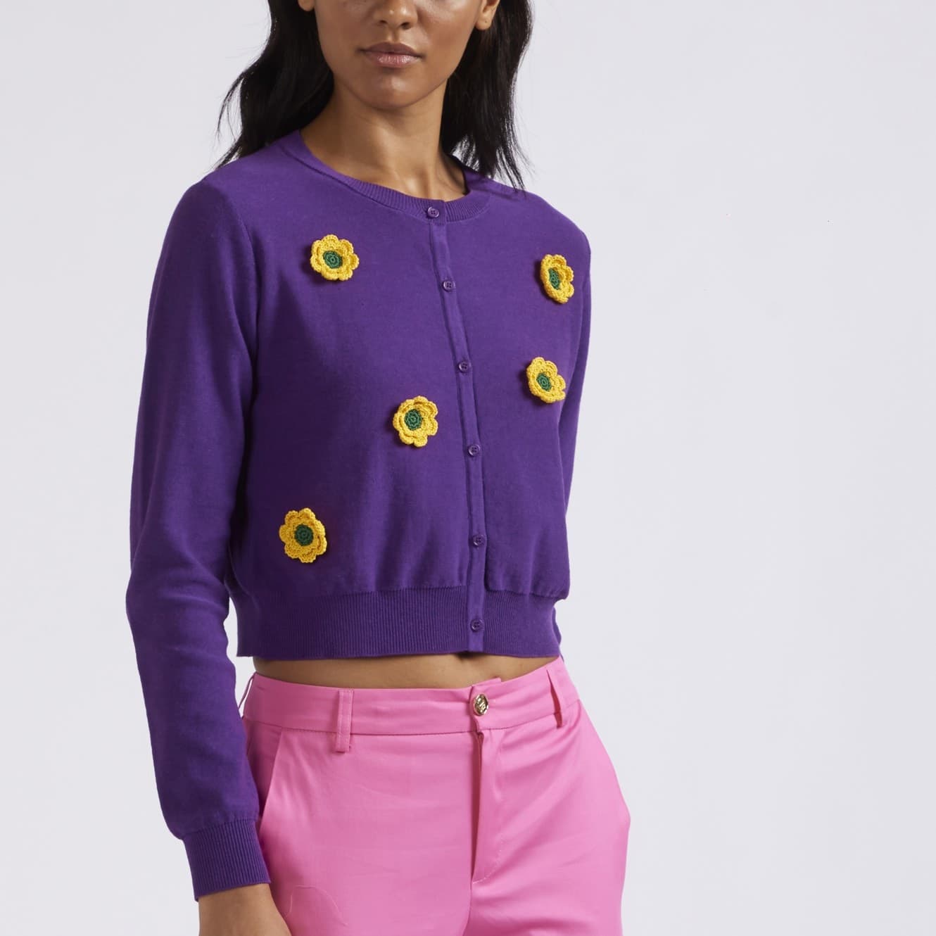 CARDIGAN CON FIORI CROCHET APPLICATI - 3