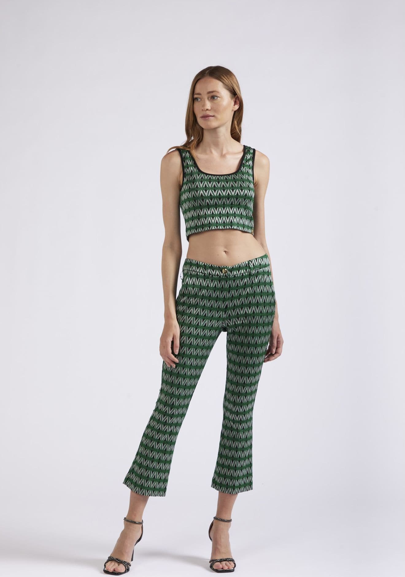 PANTALONE CROPPED FLARE TESSUTO JACQUARD - 4