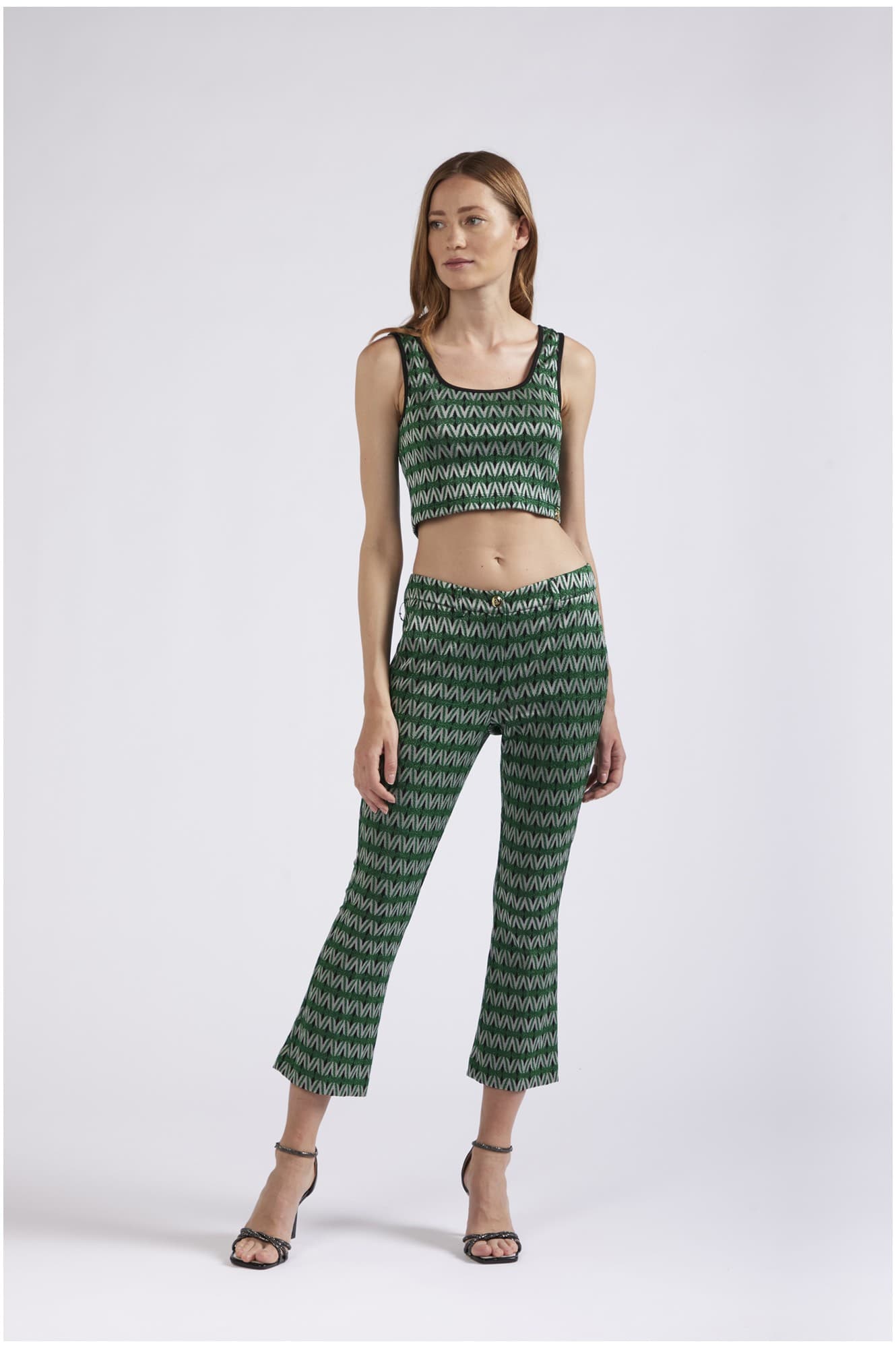 PANTALONE CROPPED FLARE TESSUTO JACQUARD - 4