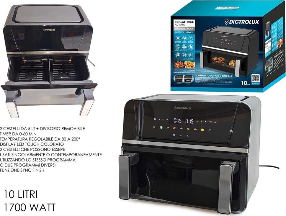 FRIGGITRICE AD ARIA SCOMPARTO DOPPIO O SINGOLO 10LT 1700W DISPLAY LED FUNZIONE SYNC FINISH - 2
