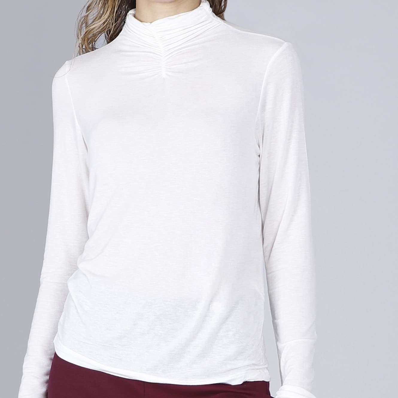 TSHIRT MISTO CACHEMIRE COLLO ARRICCIATO - 3