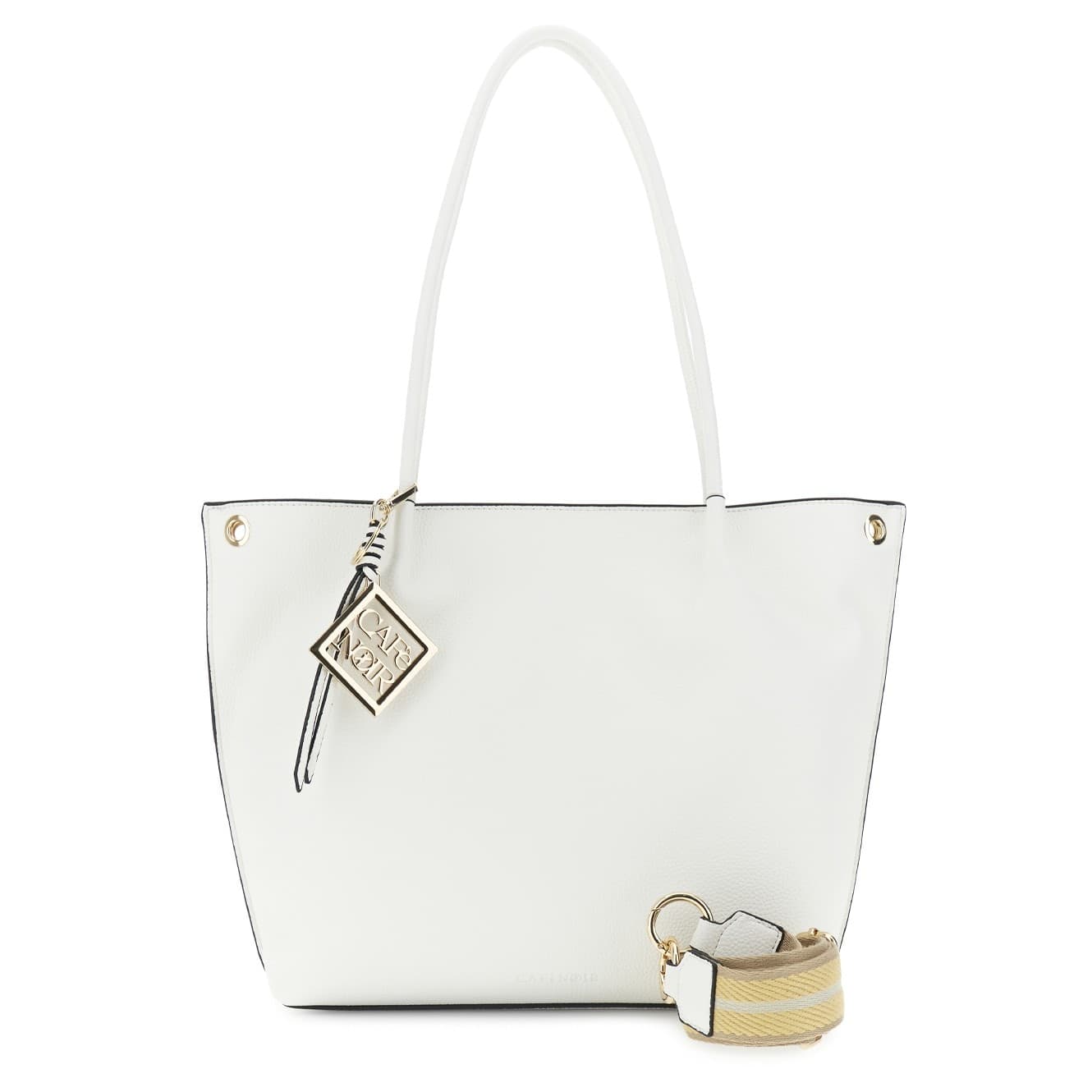 SHOPPING IN MATERIALE CON GRANA, TRACOLLA REMOVIBILE IN NASTRO E CHARM IN METALL - 5