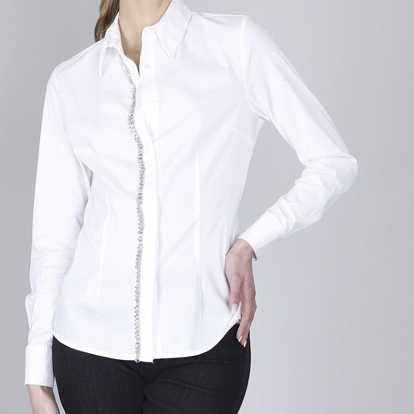 CAMICIA IN POPELINE CON PASSAMANERIA STRASS DAVANTI - 3