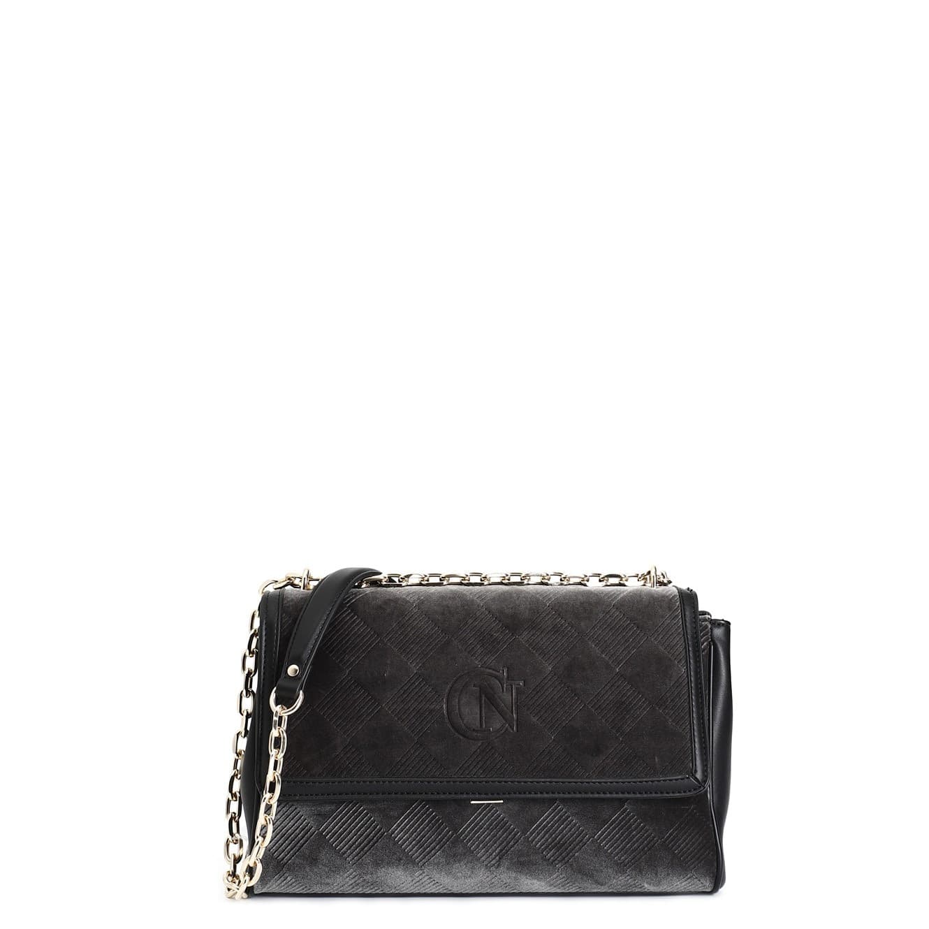 BORSA CON PATTINA IN VELLUTO EMBOSSED, TRACOLLA CON CATENA - 3