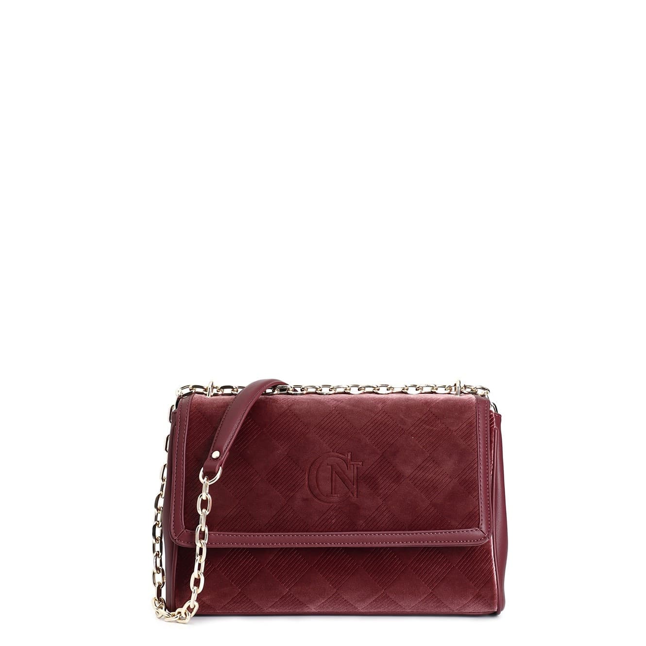 BORSA CON PATTINA IN VELLUTO EMBOSSED, TRACOLLA CON CATENA - 5