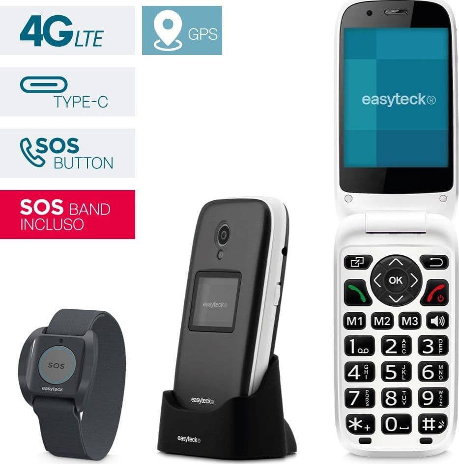 CELLULARE SENIOR EASYTECK S400 2,8/1.4 FOLD 4G GPS+ SOS BAND BLACK