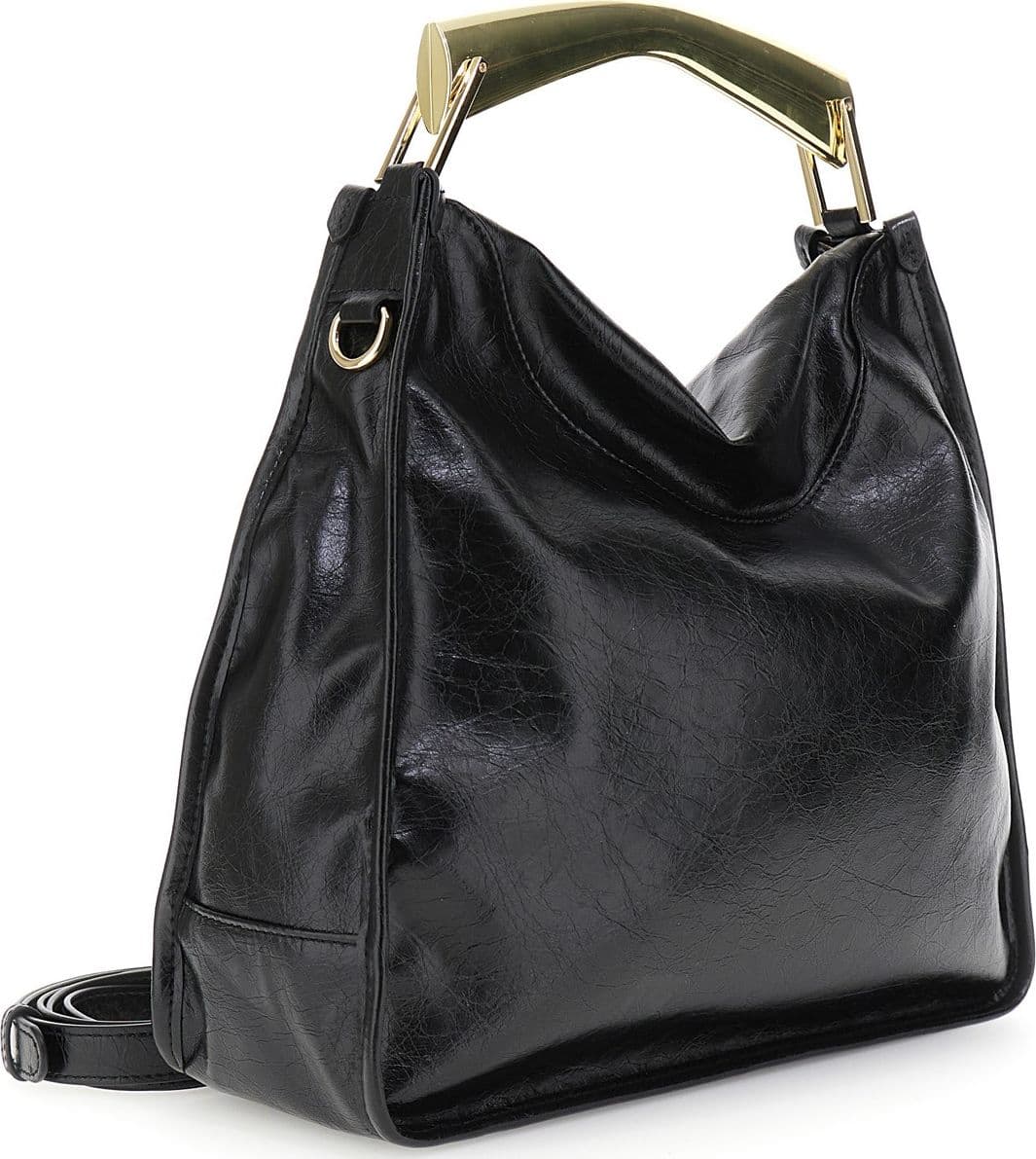 BORSA A SPALLA IN SINTETICO EFFETTO PELLE NAPLAK CON GRANDE MANICO IN METALLO - 2