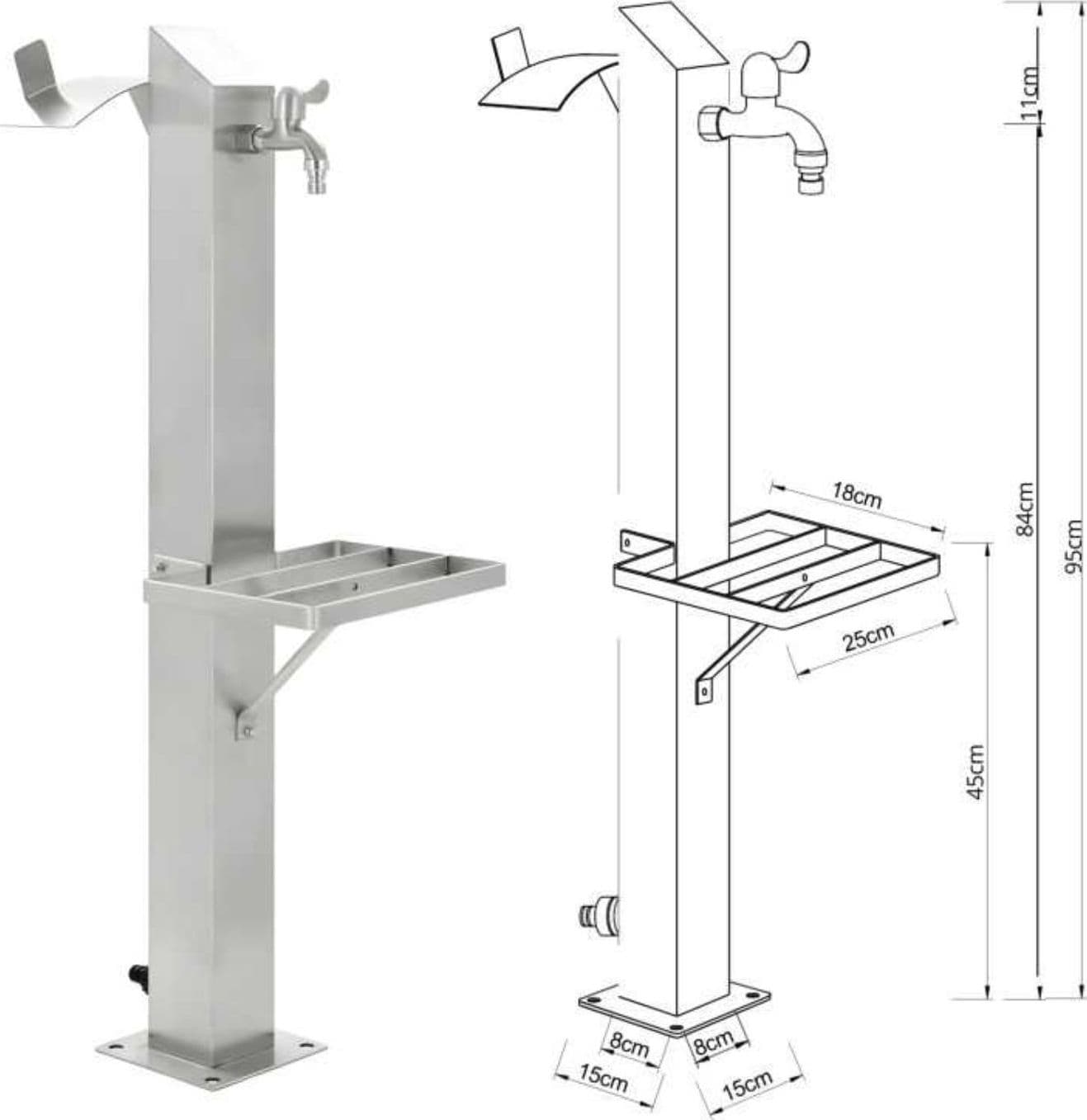 Fontana da Giardino a Colonna esterno MAGNOLIA Acciaio Inox Spazzolato H 95 cm - 9