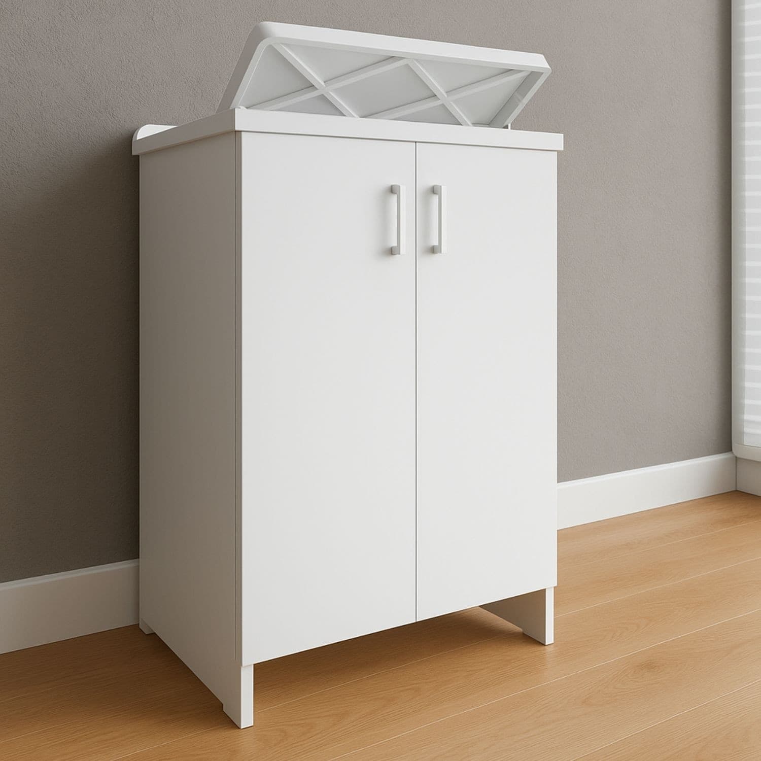 Mobile Lavanderia Bianco Lavabo Resina 45x50x85 Asse Lavaggio cm Doppia Anta - 5