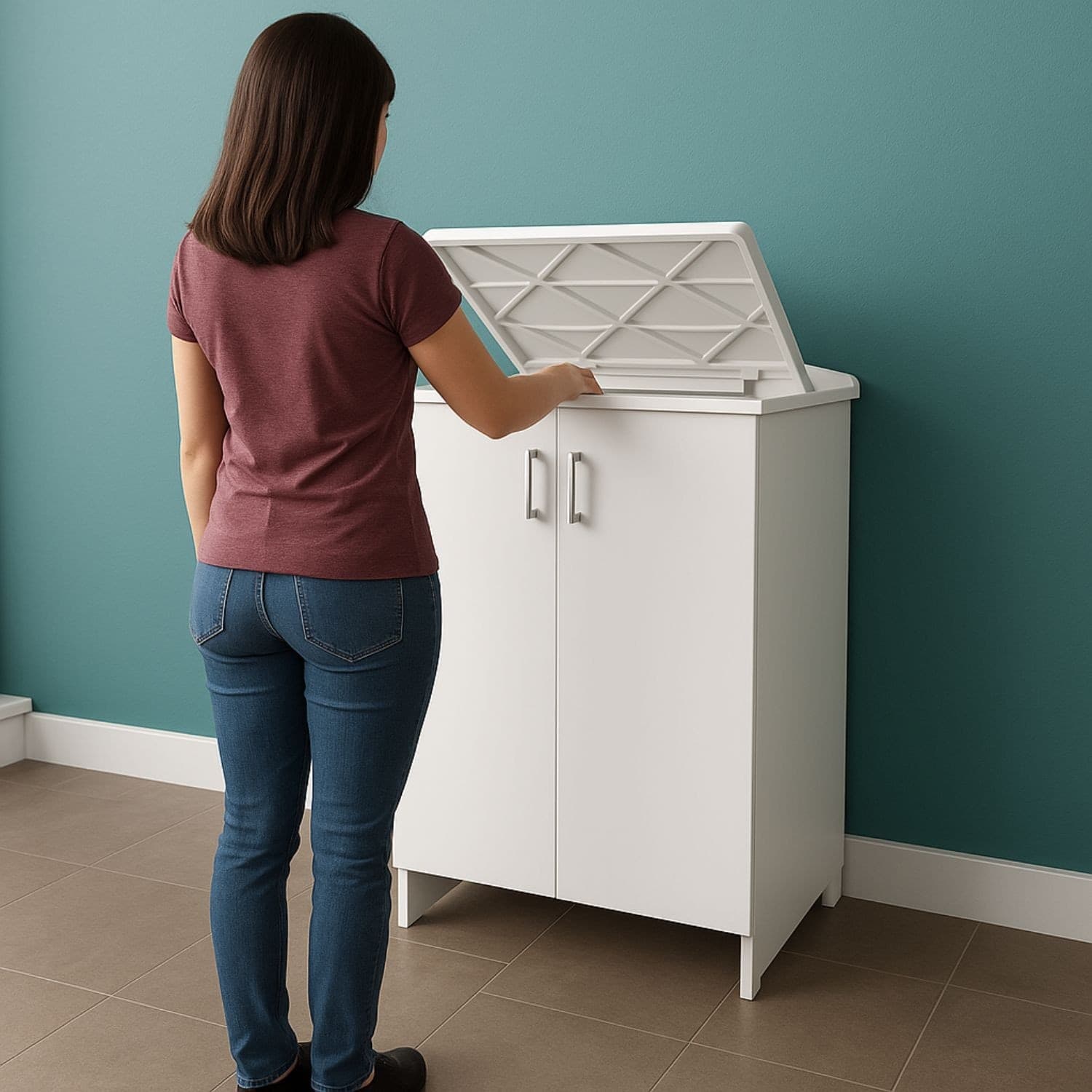 Mobile Lavanderia Bianco Lavabo Resina 45x50x85 Asse Lavaggio cm Doppia Anta - 7