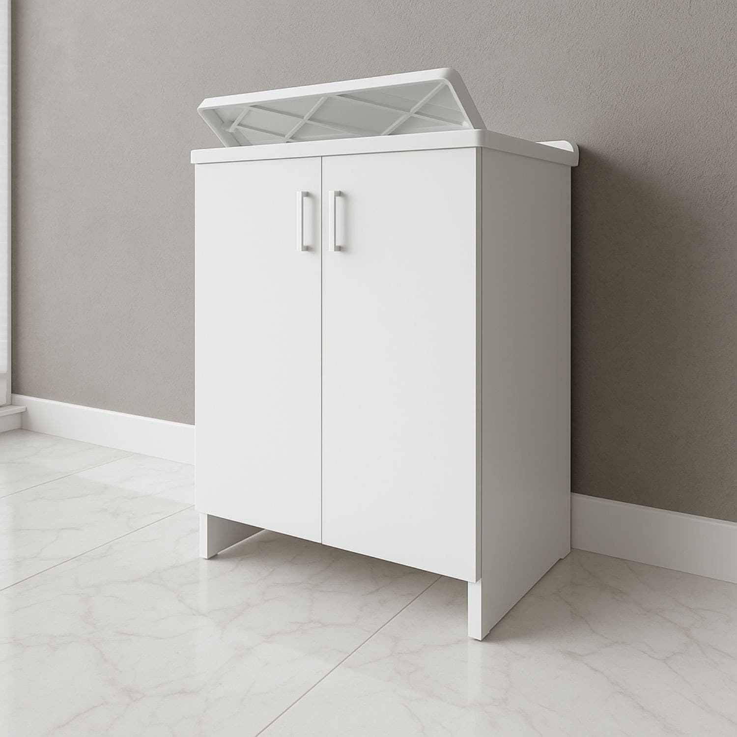 Mobile Lavanderia Bianco Lavabo Resina 45x50x85 Asse Lavaggio cm Doppia Anta - 8