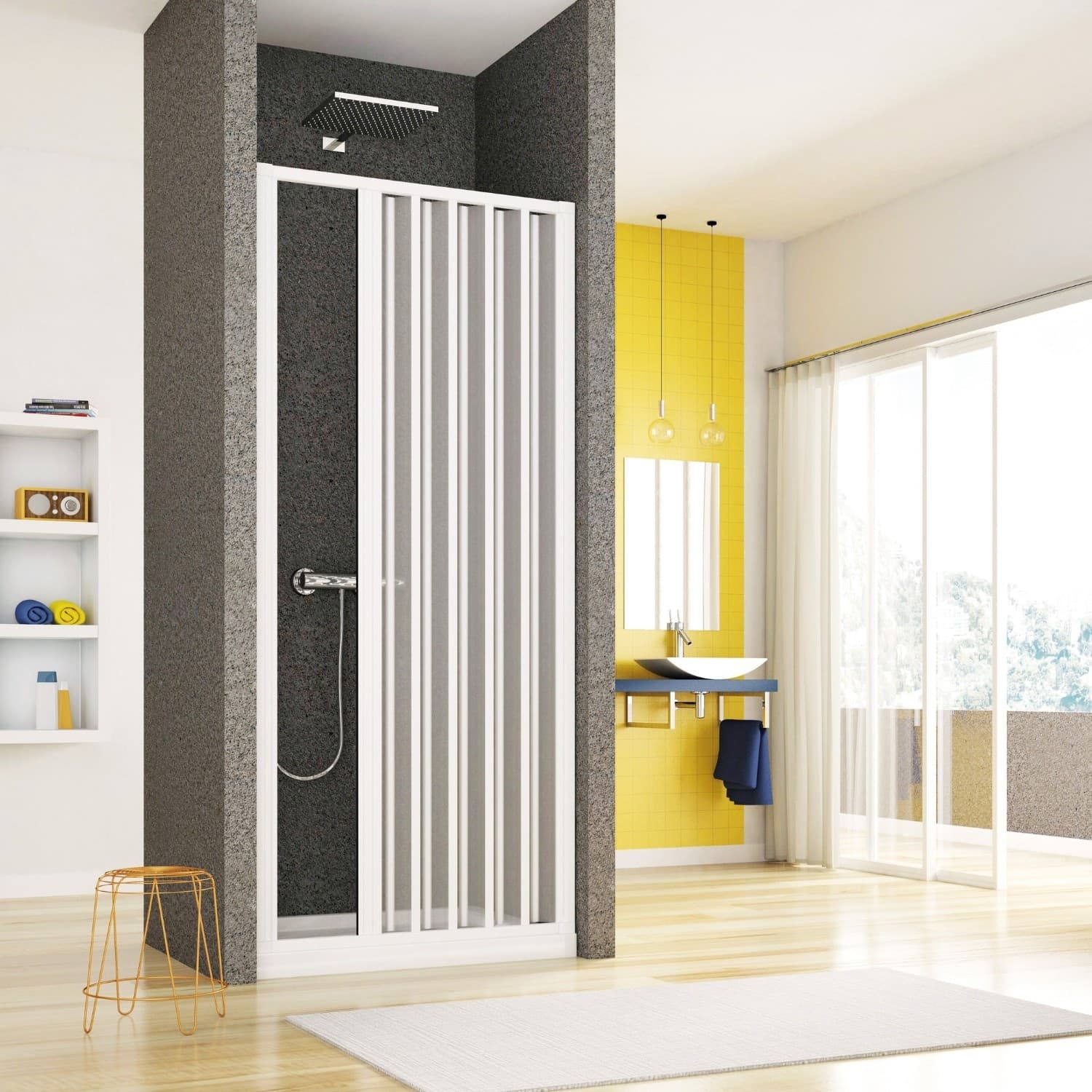 Parete Doccia Soffietto Bianca Maniglia Katia-AL Reversibile Altezza cm 185 PVC - 4
