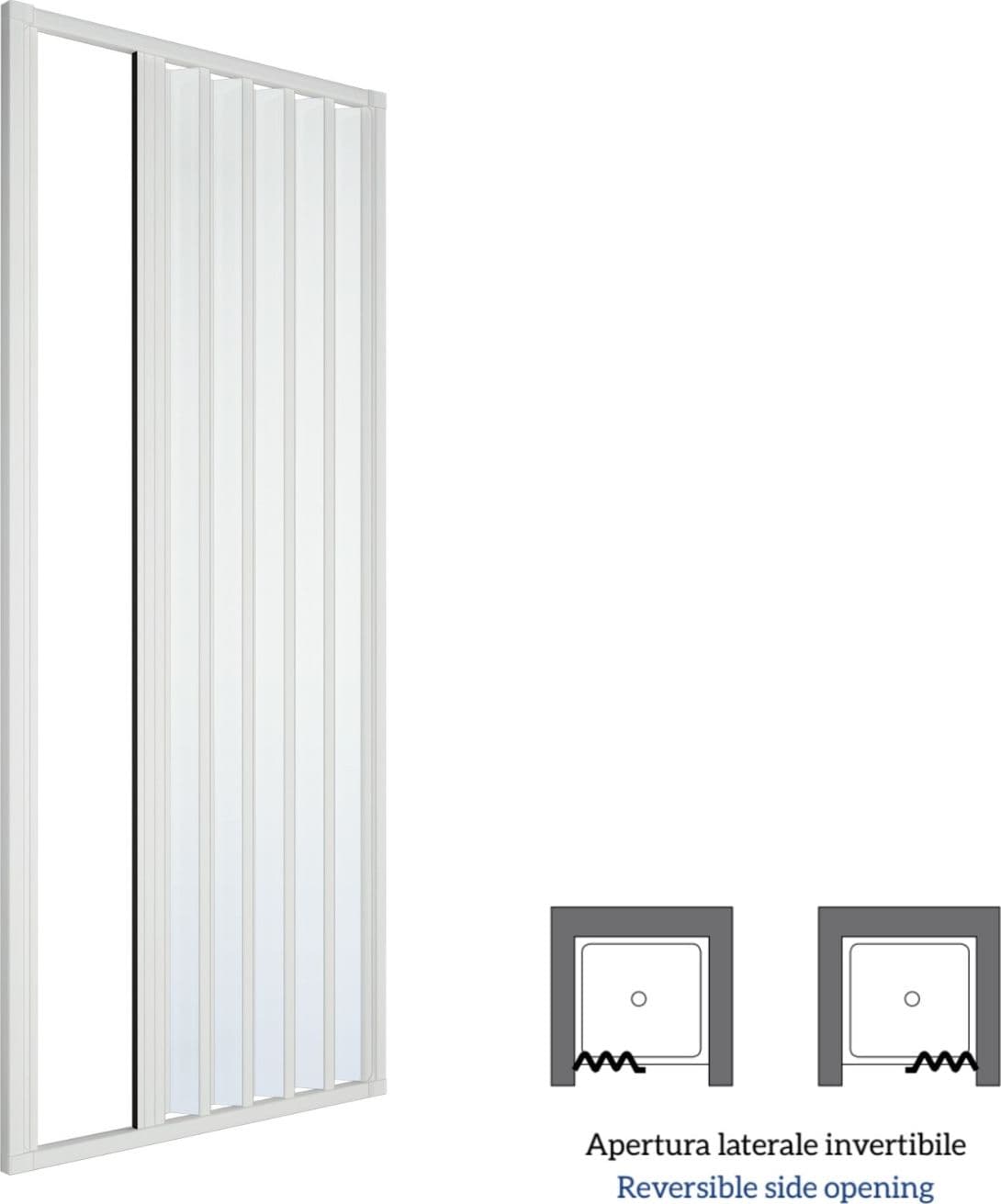 Parete Doccia Soffietto Bianca Maniglia Katia-AL Reversibile Altezza cm 185 PVC - 6