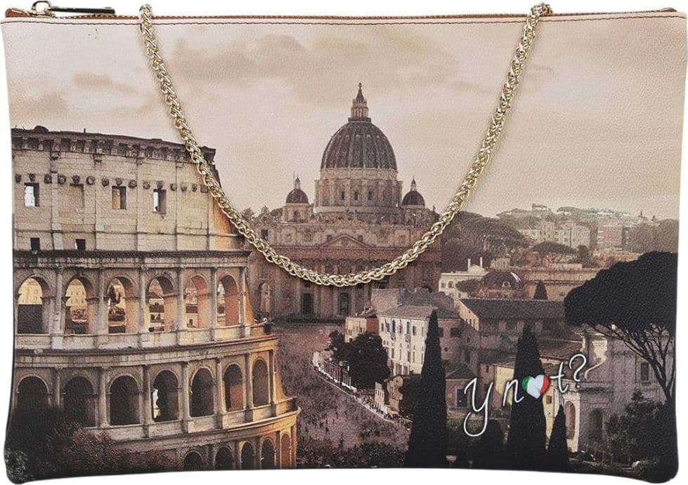 YNot borsa piatta clutch grande con tracolla removibile e zip cuoio