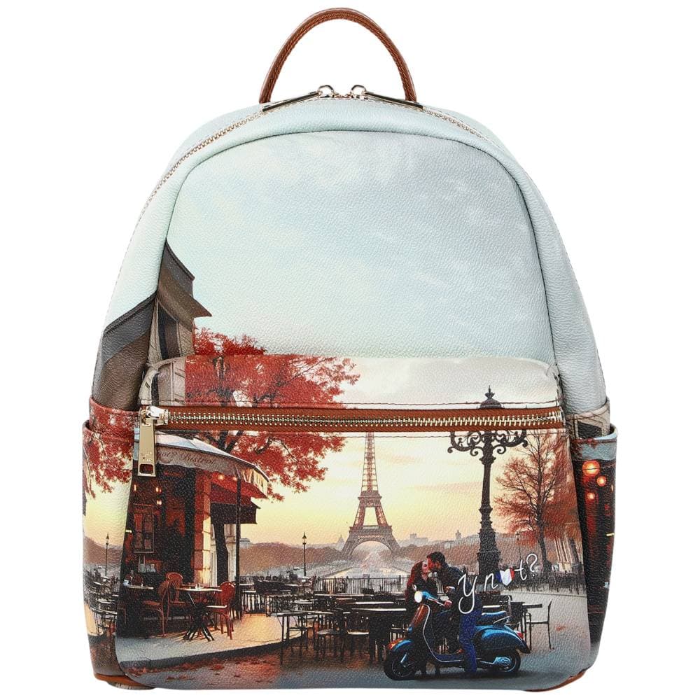 YNot zaino da donna KISSES FROM PARIS cuoio con zip e tasche multiple - 3