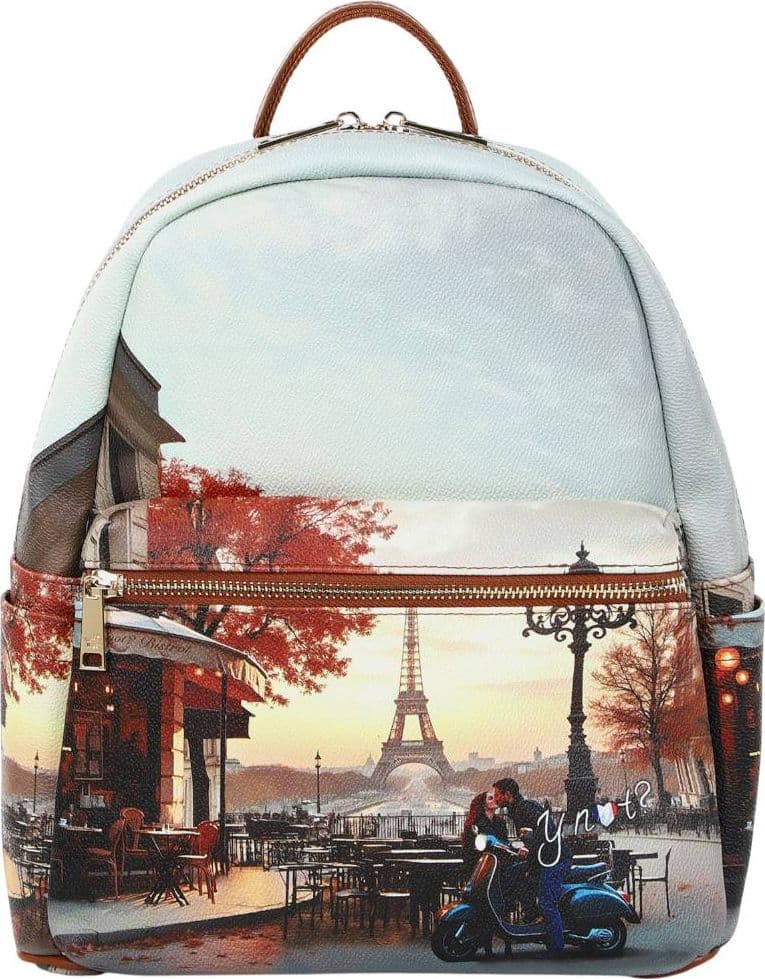 YNot zaino da donna KISSES FROM PARIS cuoio con zip e tasche multiple