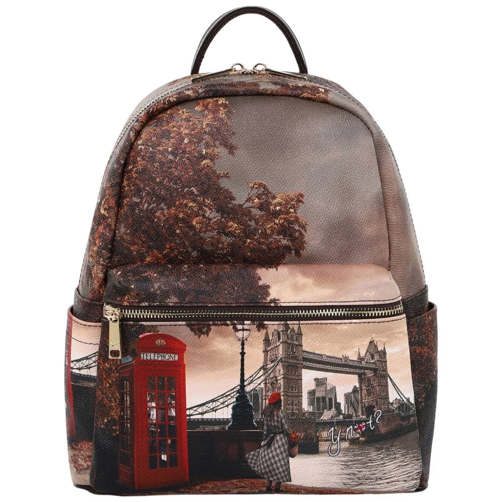 YNot zaino donna backpack London Bridge chiusura zip doppia tasche marrone - 3