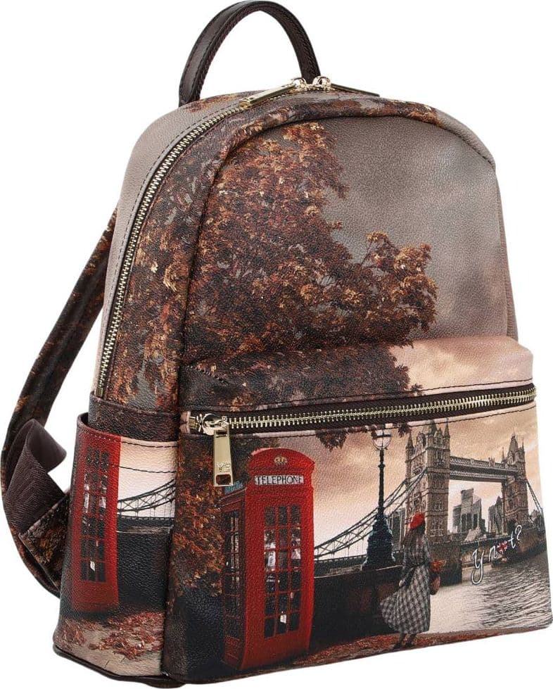 YNot zaino donna backpack London Bridge chiusura zip doppia tasche marrone - 2
