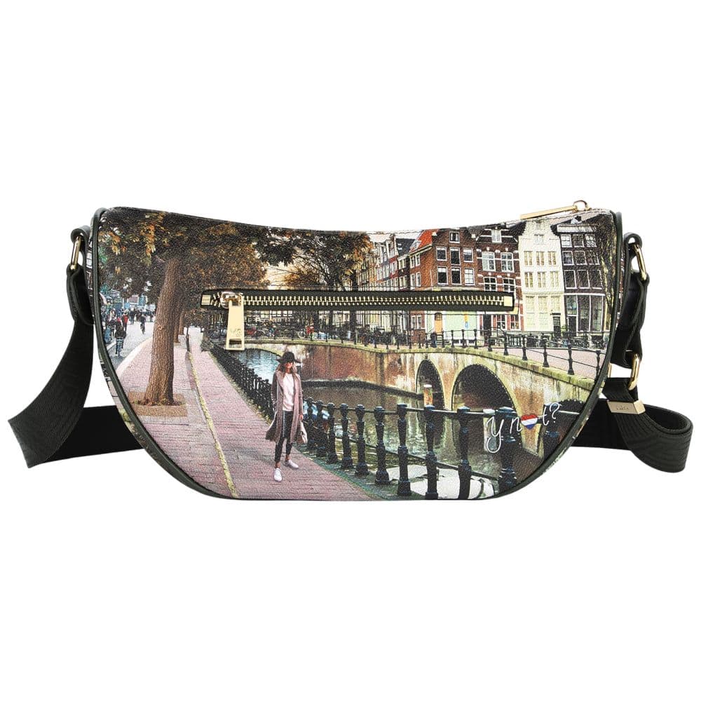 YNot borsa a spalla media in ecopelle tracolla regolabile zip dorata - 3