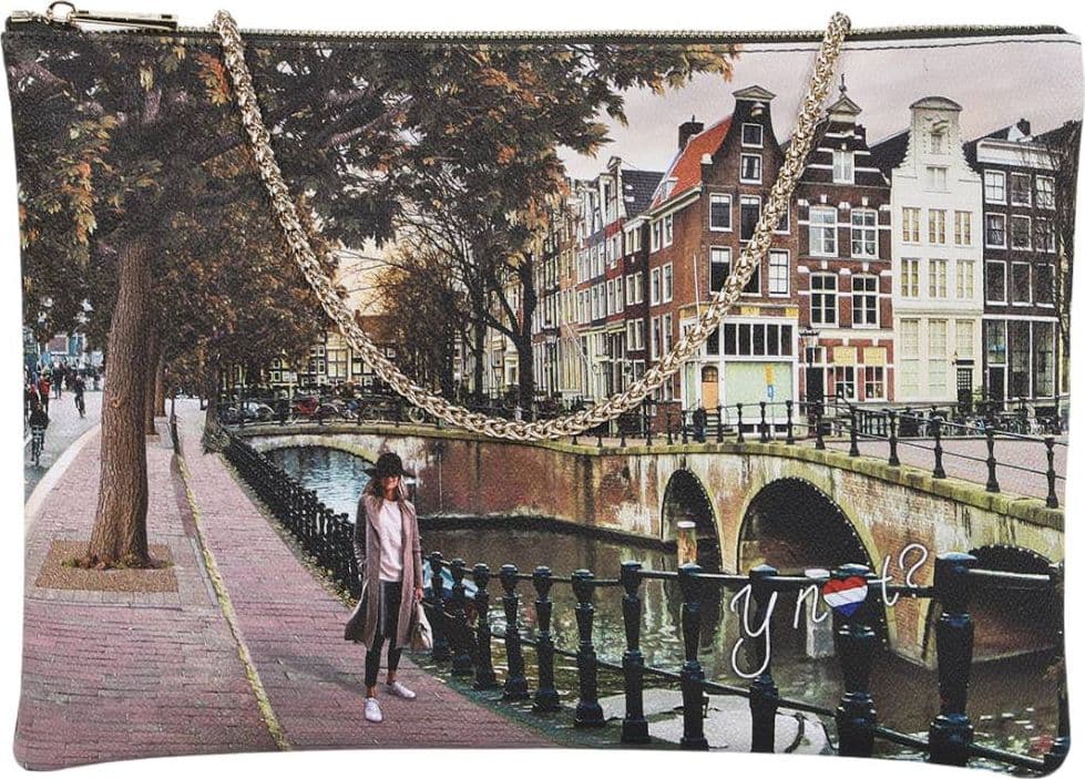 YNot borsa piatta clutch AMSTERDAM BRIDGE tracolla catena zip tasche multiple - 4