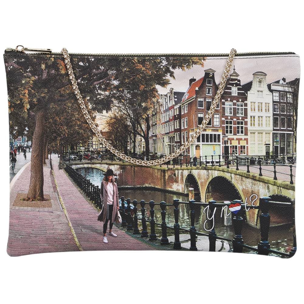 YNot borsa piatta clutch AMSTERDAM BRIDGE tracolla catena zip tasche multiple - 4
