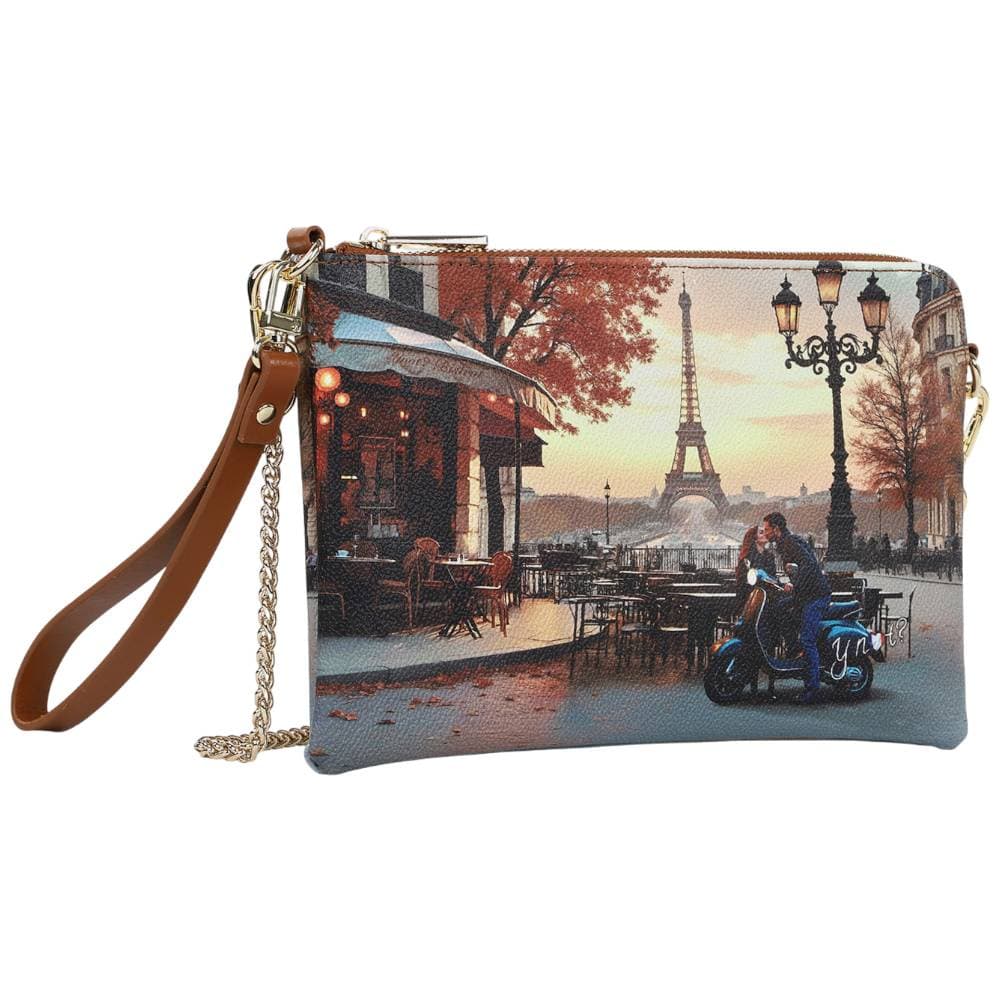 YNot tracolla piatta similpelle stampa KISSES FROM PARIS con catena e manico staccabile - 2