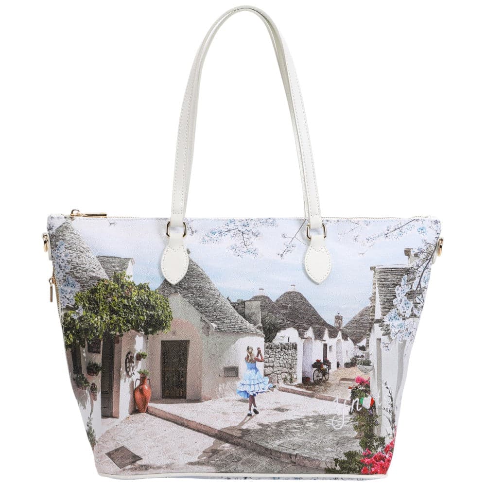 YNot Borsa Shopper XL Alice in Trulli Tracolla Amovibile Ecopelle Bianco - 3