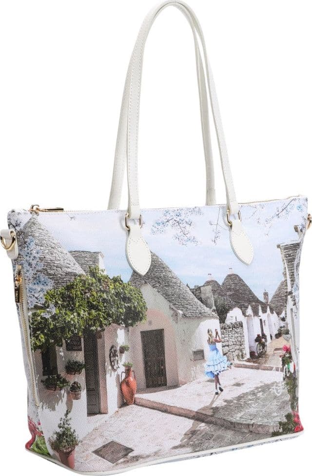 YNot Borsa Shopper XL Alice in Trulli Tracolla Amovibile Ecopelle Bianco - 2