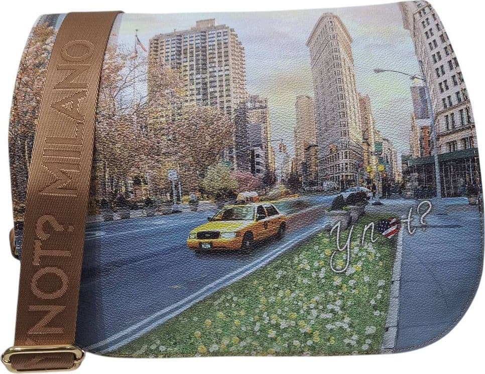 YNot borsa a tracolla donna 2 scomparti ecopelle pelle regolabile M Beige - 6