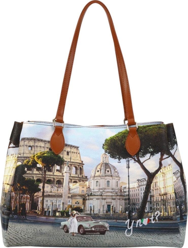 YNot borsa tote shopping in ecopelle e pelle con zip e tasche Cuoio - 3