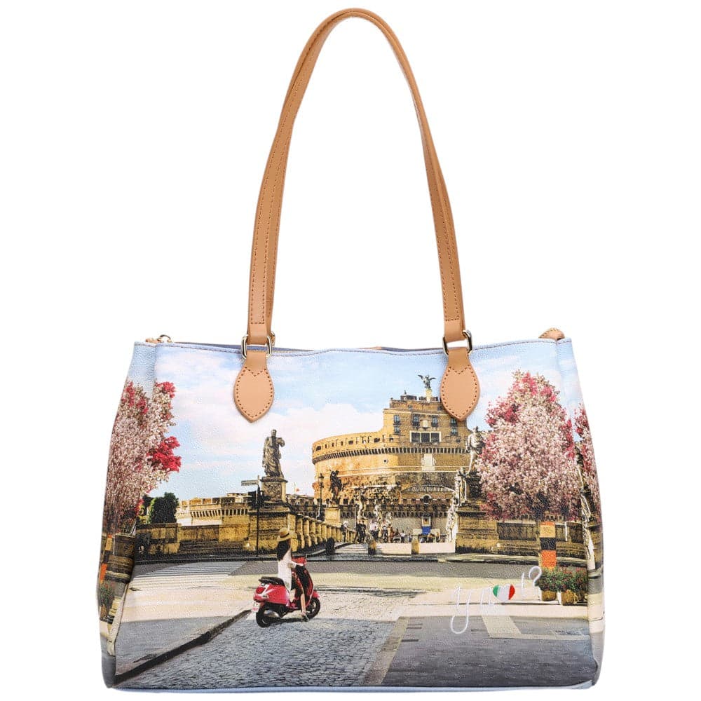 YNot borsa tote shopping Roman Holidays ecopelle pelle zip tasche beige - 3