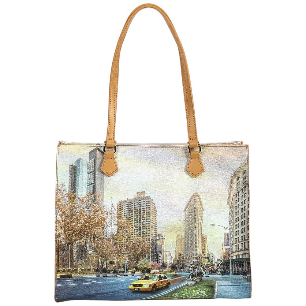 YNot borsa a spalla square shopping bag New York Flat Iron zip e pochette L - 4