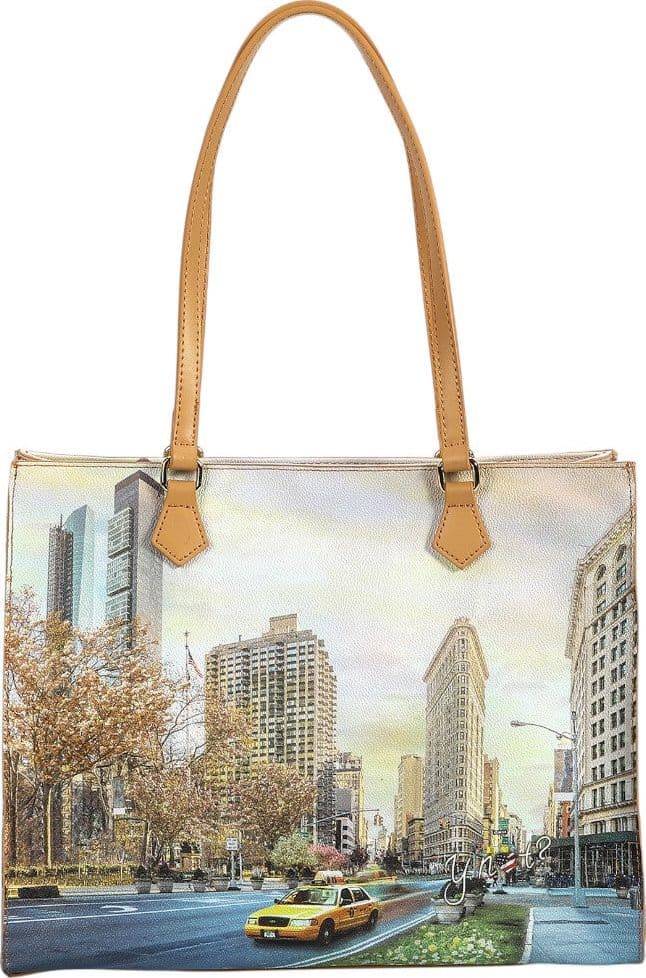 YNot borsa a spalla square shopping bag New York Flat Iron zip e pochette L