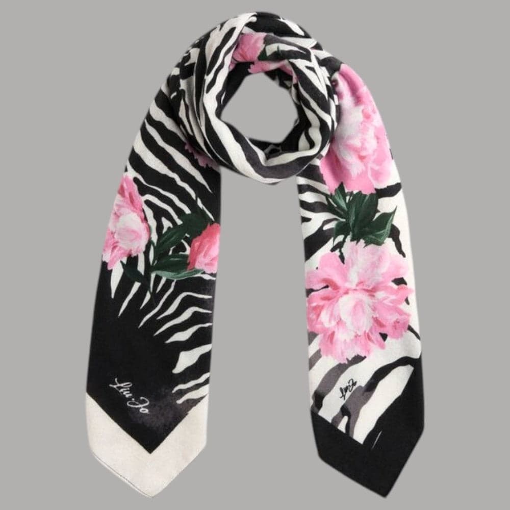 Liu Jo foulard nero floro zebrato 120X120 2F5075T0300 - 5