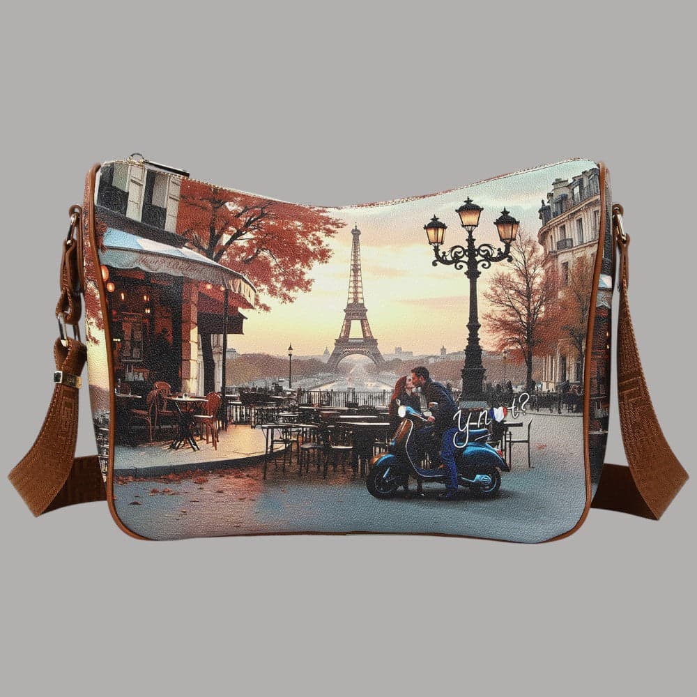 YNot borsa tracolla KISSES FROM PARIS cuoio chiusura zip tasche interne - 4