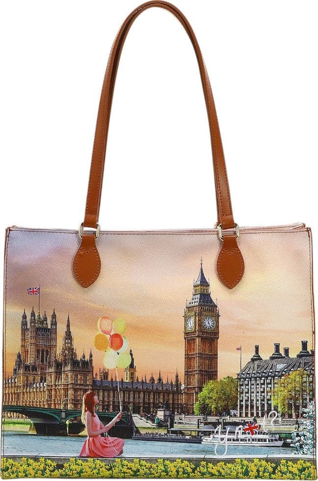 YNot borsa square shopping bag spalla ecopelle pelle tasca zip L