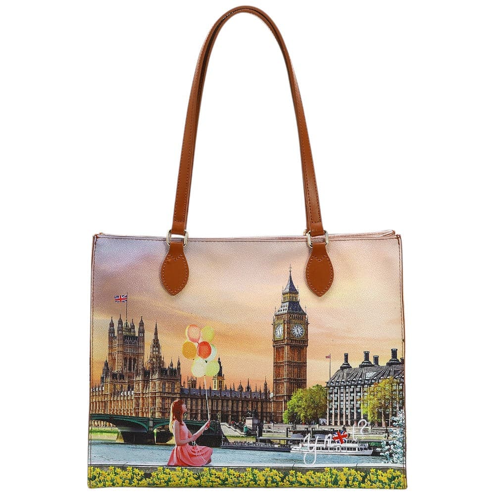 YNot borsa square shopping bag spalla ecopelle pelle tasca zip L - 4