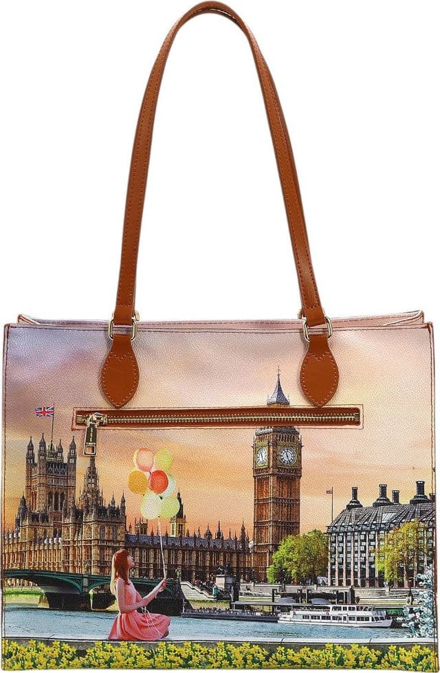 YNot borsa square shopping bag spalla ecopelle pelle tasca zip L - 3
